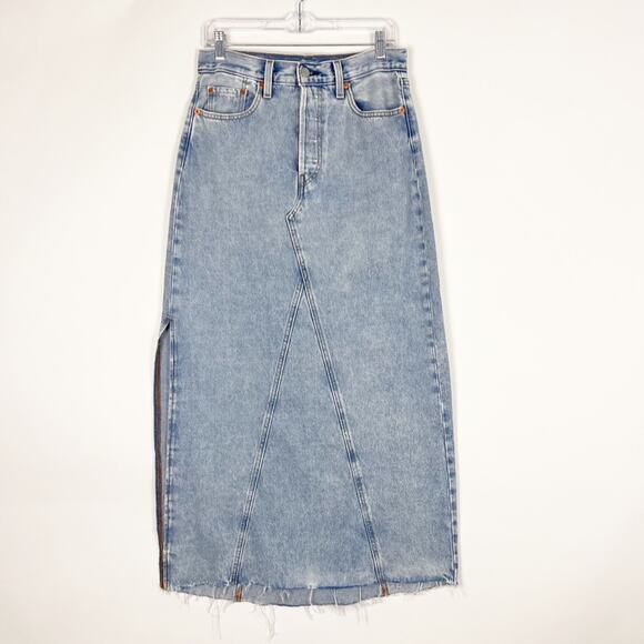Levi’s Long Denim Skirt Side Slit Blue Size 27 - Picture 1 of 4